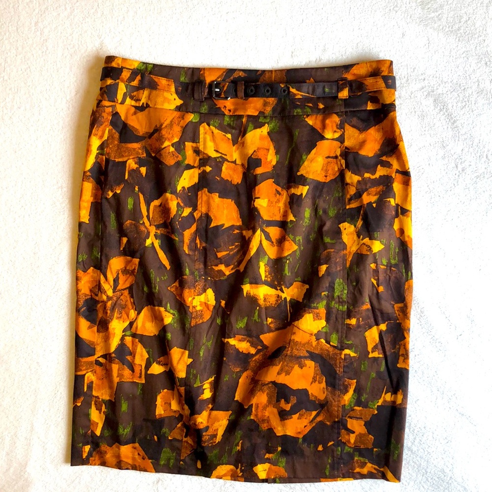 Classy NY&Co Pencil Skirt w/Belt & Double Slits in Back. NWT Brown Mustard Green